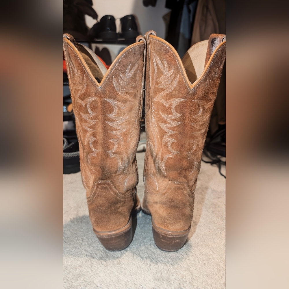 Vintage Style Suede Cowboy Boots Brown Embroidered Western Tall Cowgirl Boots - Picture 3 of 5